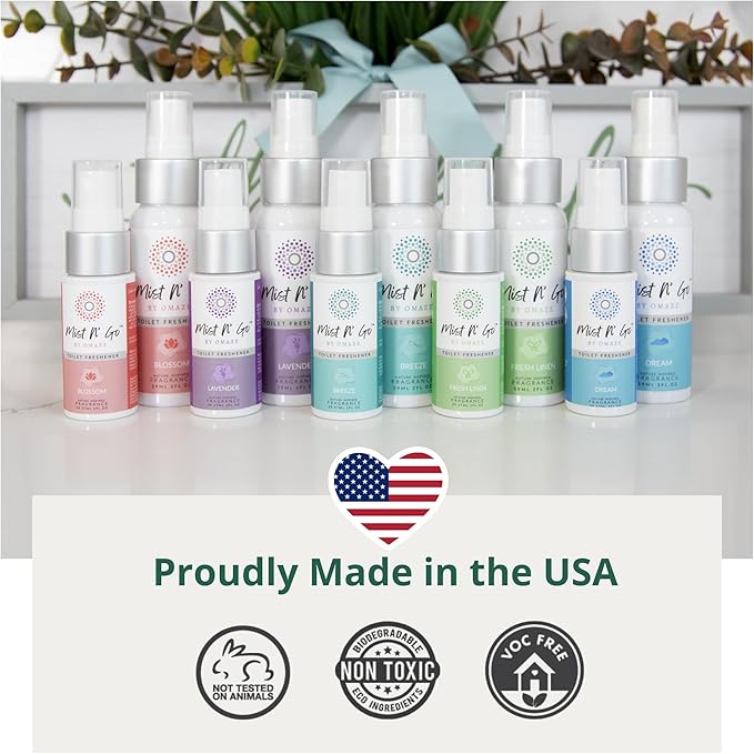 Mist N' Go by Omaze Travel Toilet Spray - Odor Eliminator and Bathroom Air Freshener Deodorizer - Dream Daily Pack (2oz x1 + 1oz x1)