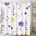 Gibelle Watercolor Floral Shower Curtain, Purple Yellow Flower Shower Curtain for Bathroom, Modern Minimalist Waterproof Fabric Shower Curtain Set 72x72 Inch