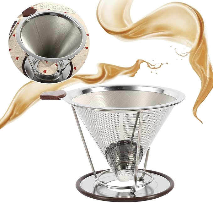 304 Stainless Steel Coffee Cone Filter, Double Layer Mesh Drip Dripper - Image 4