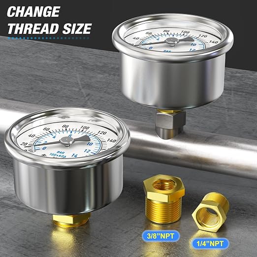 MEANLIN MEASURE 0~200Psi Dry Pressure Gauge Stainless Steel 1/8" NPT 2" FACE - Image 3