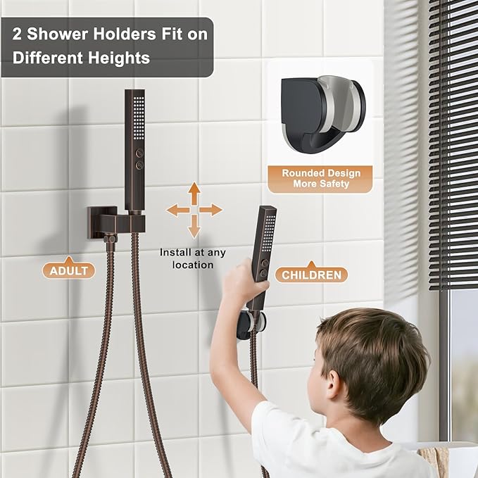 Shower Faucet Set, Ceiling Mount Shower System 12"+6" Dual Shower Head Set with 2 in 1 Handheld Spray Rain Shower Heads with Rough-in Valve and Shower Trim Kit, Oil Rubbed Bronze