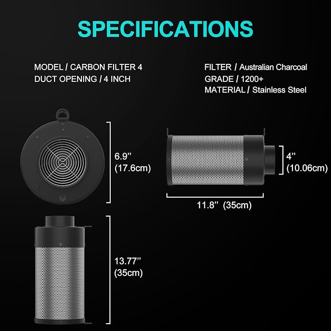 Air Carbon Filter with Built-in Fan, 4 Inch, Australian Virgin Charcoal - Image 5