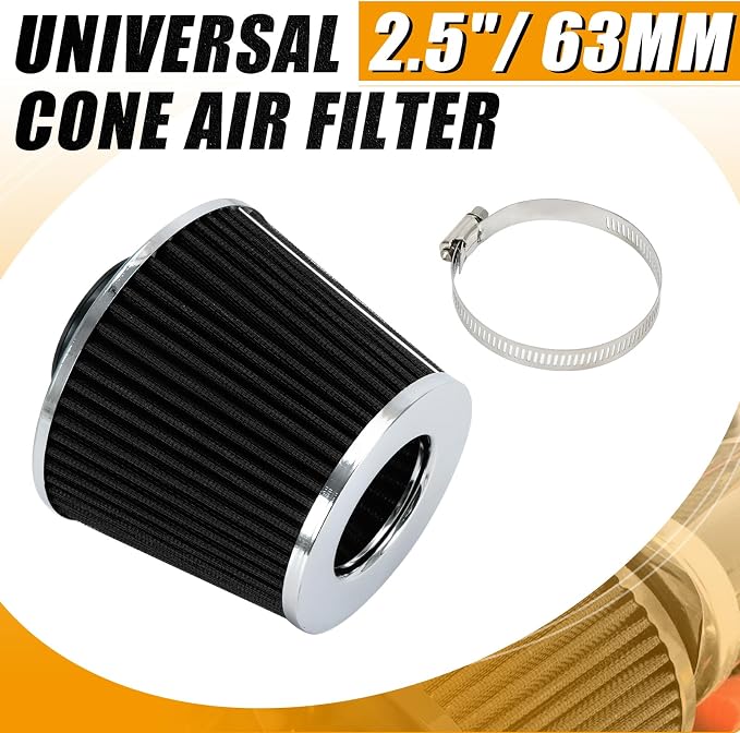 PTNHZ Universal Balck 2.5" 63mm High Flow Cold Air Intake Cone Air Filter Power - Image 2