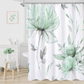 Green and Grey Boho Watercolor Floral Shower Curtain, Ink Painting Style Blossom & Leaf Shower Curtains for Chic Elegant Bathroom, Artistic Fabric Cloth Flower Shower Curtain, 72x72