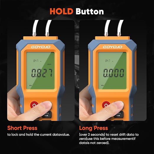 Handheld Manometer with Backlit, Dual-Port HVAC Digital Manometer Gas Pressure - Image 4