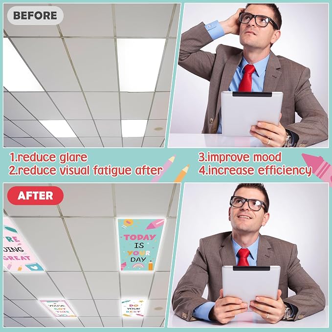 8Pcs Classroom Light Covers for Fluorescent Lights, Pastel Positive Rainbow - Image 5