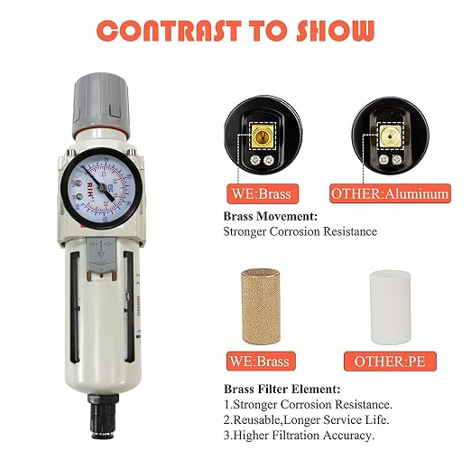 RIH Pneumatics 1/2"NPT Auto Drain Air Filter Pressure Regulator Combo Piggyback - Image 3