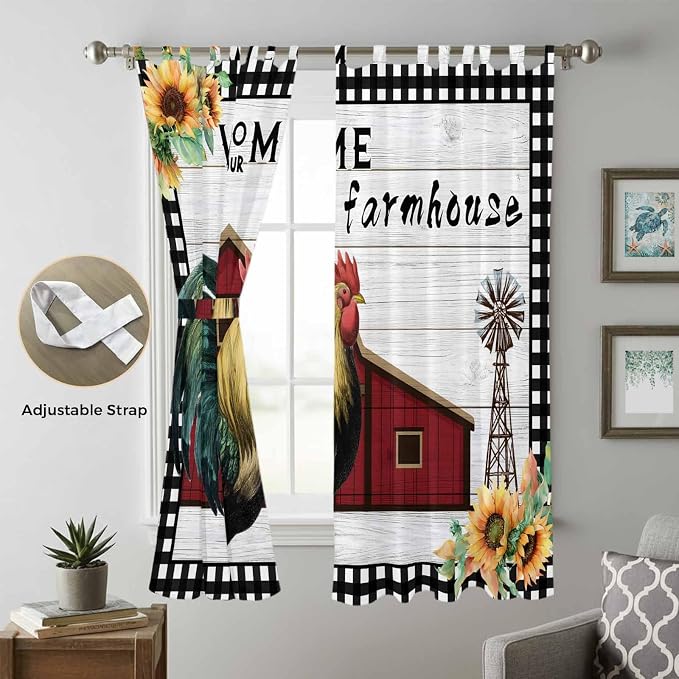 Farmhouse Rooster Living Room Curtains 84 Inch Length, Window Curtains Tab Top - Image 5
