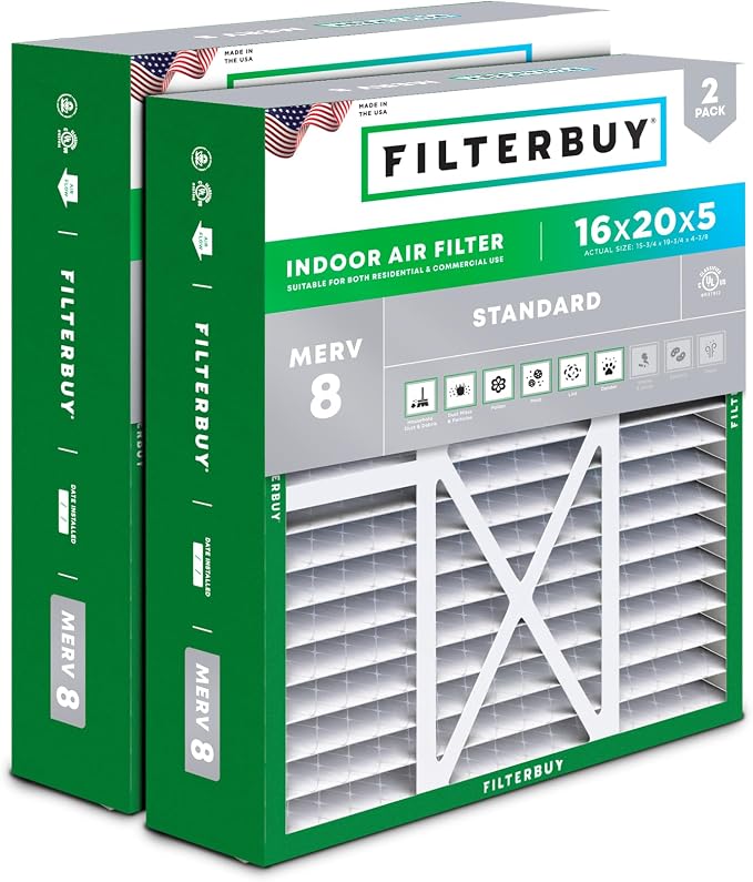 Filterbuy 16x20x5 Air Filter MERV 8 Essential Dust & Allergy Defense, Pleated by Filterbuy