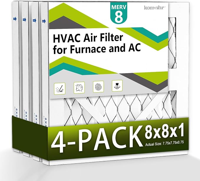 4pack 8x8x1 Air Filter MERV 8, HVAC/Furnace AC Filter Replacement, Dust by Komashr