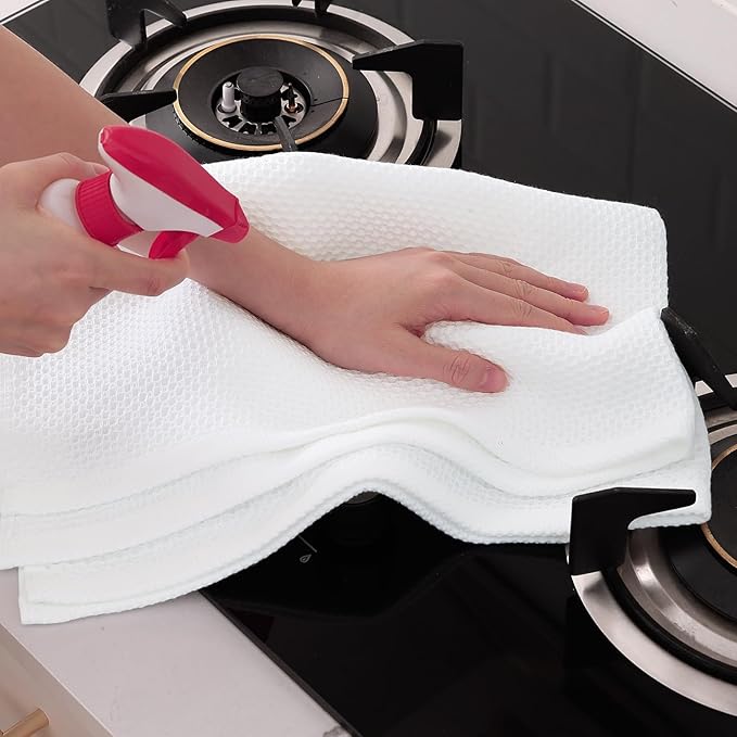 Homaxy 100% Cotton Waffle Weave Kitchen Dish Towels, Ultra Soft Absorbent Quick Drying Cleaning Towel, 20x28 Inches, 8-Pack, White