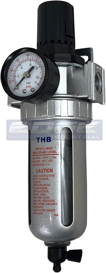 IN-LINE COMPRESSED AIR FILTER REGULATOR COMBO PIGGYBACK, POLY BOWL AND METAL - Image 2