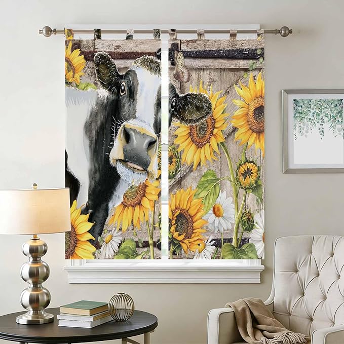 Retro Farmhouse Flower Living Room Curtains 84 Inch Length, Window Curtains Tab - Image 2