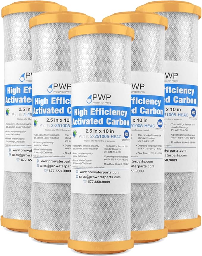5 Pack High Efficiency Activated Carbon Water Filter Cartridge 5 Micron Fits by ProWaterParts