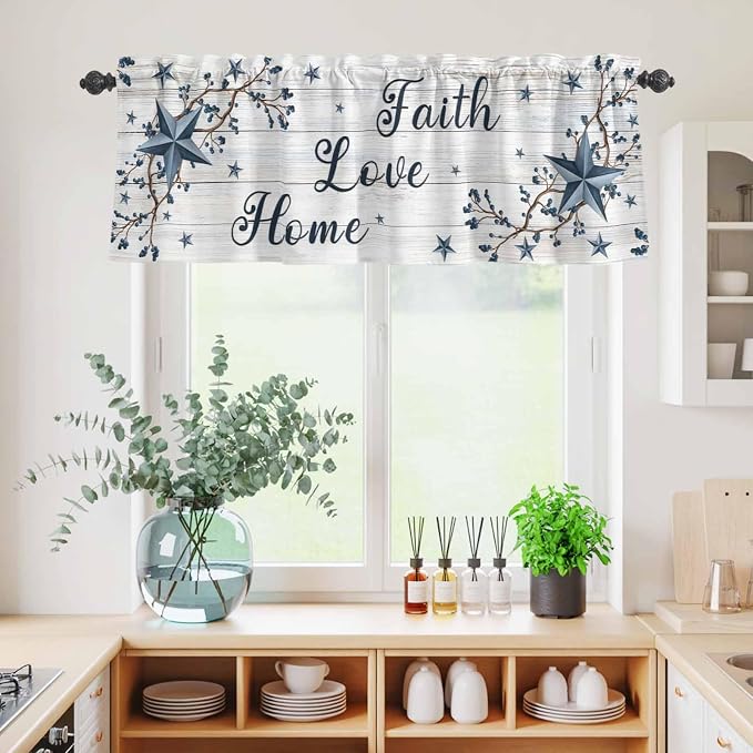 Kitchen Curtains Tiers and Valance Set of 3, Farmhouse Light Filtering Window - Image 4