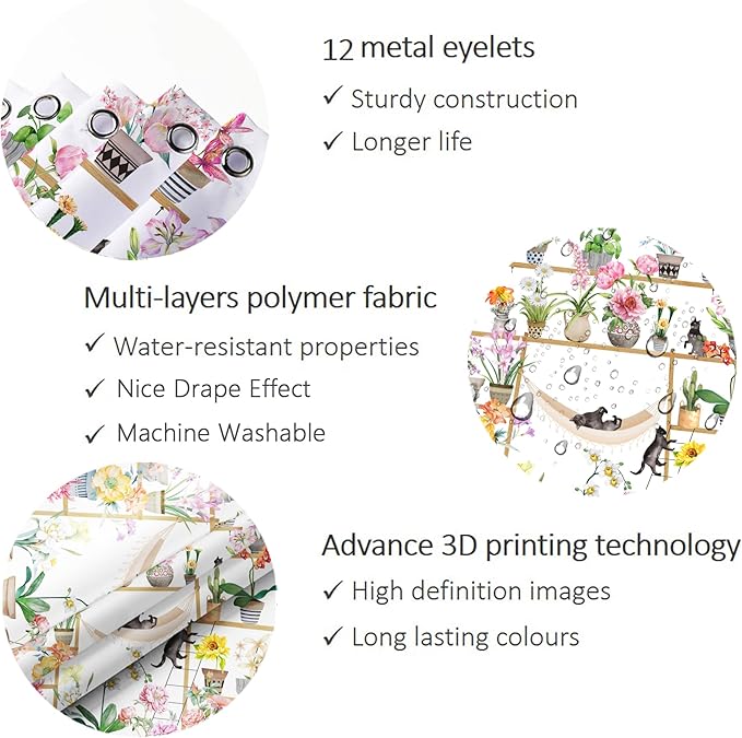 Bohemian Shower Curtain, Boho Floral Print Water Repellent Polyester Fabric for Bathroom Decor, 72×72 Inch Standard Size with 12 Hooks, Also as Room Divider