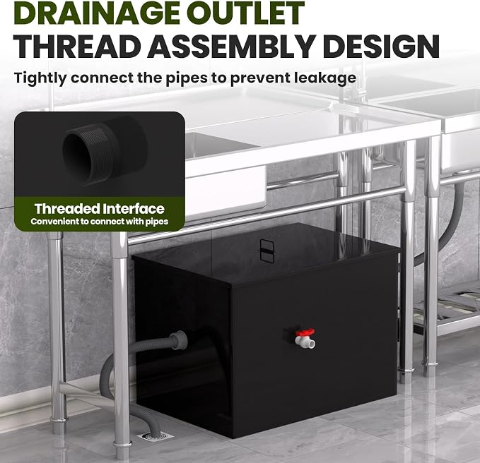 Stainless Steel Interceptor, 30 LBS Grease Trap, 23.6" × 15.7" × 18" Grease - Image 6