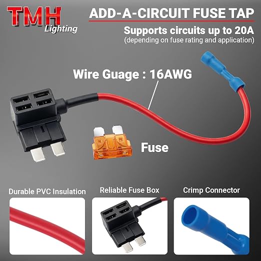 TMH 16 Pcs 12V Add-a-Circuit Fuse Tap Kit, 4 Types Standard Mini Micro2 Low - Image 3