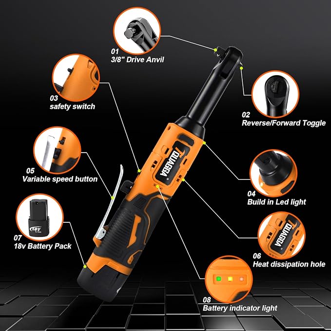 3/8" Cordless Electric Ratchet Wrench Set, 18V Power Ratchet Tool Kit - Image 7
