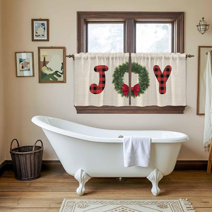 Red Green Christmas Kitchen Tier Curtains 24 Inch Long 2 Panel Set, Rod Pocket - Image 5