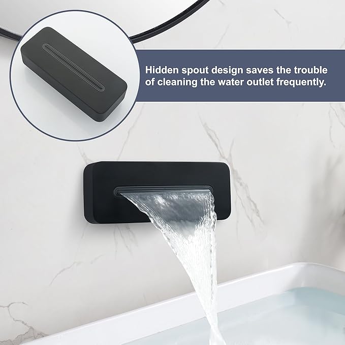 Wall Mounted Tub Spout Adjustable Waterfall Bathtub Sprayer High Flow Bathroom Tub Nozzle for Bathtub and Basin, Matte Black
