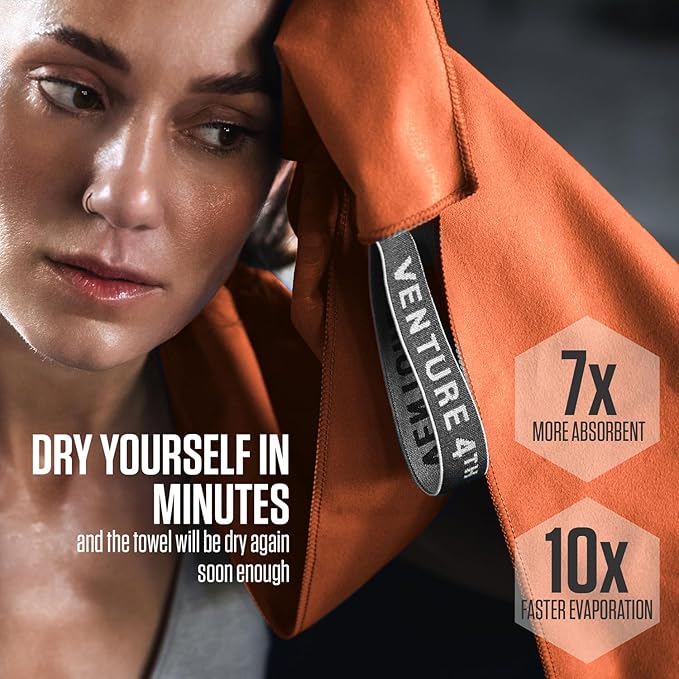 VENTURE 4TH Quick Dry Towel. Microfiber Travel Towel Ideal for Camping, Hiking, Backpacking, Gym. Lightweight & Fast Drying Travel Towels for Body. Compact & Easy to Pack - Orange Medium