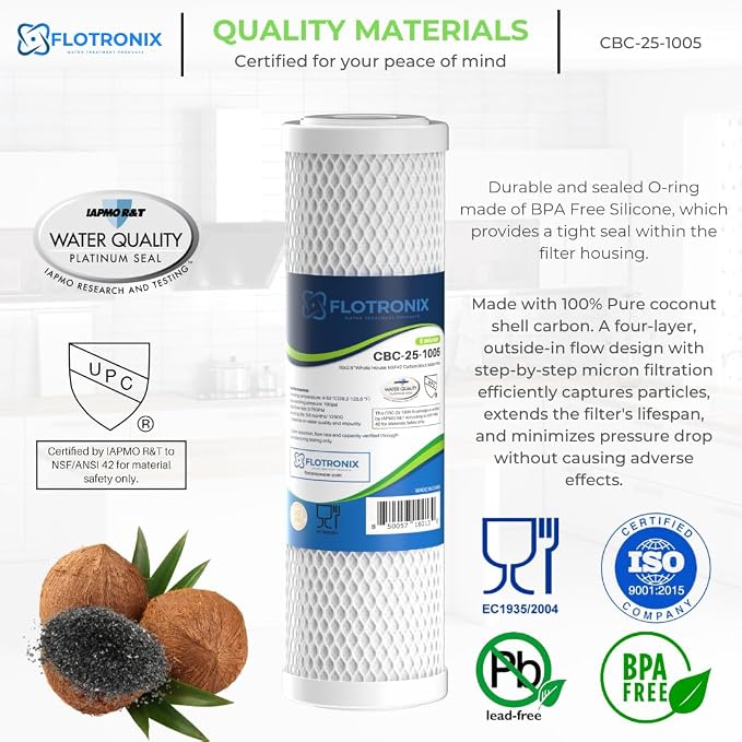 Flotronix 5 Micron 2.5" x 10" Whole House CTO Carbon Sediment Water Filter - Image 3