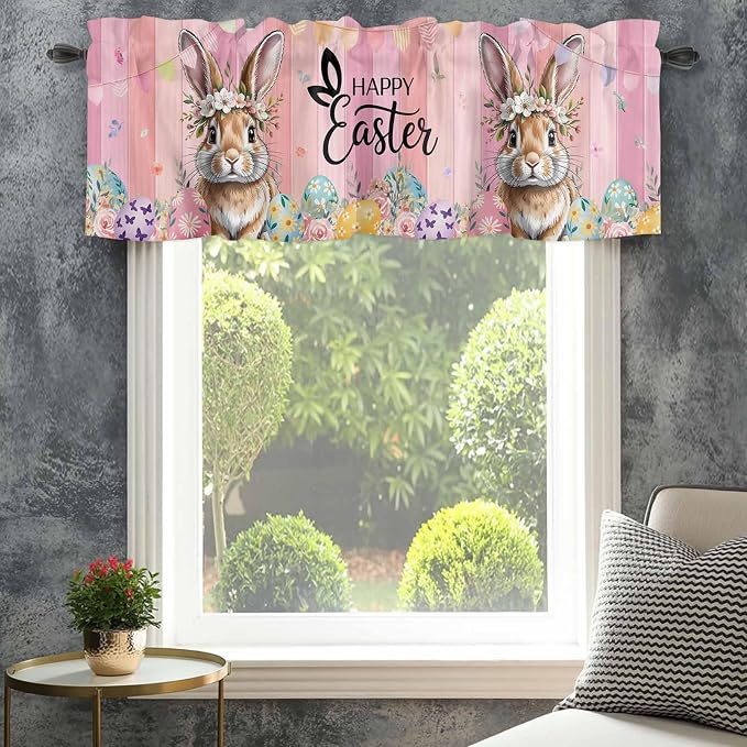 Easter Curtain Valances for Windows, Kitchen Valance Window Treatment, Spring - Image 4