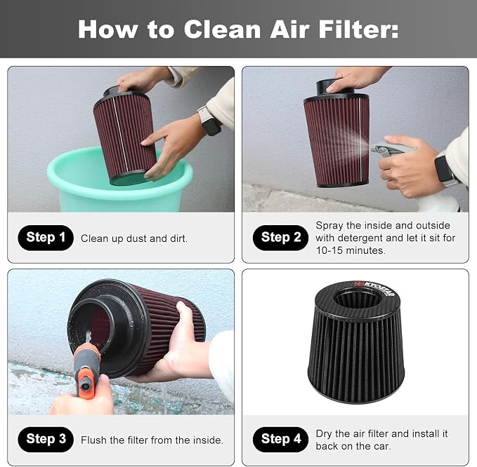 KYOSTAR Carbon Fiber 3" High-Flow Air Filter, Reusable Cone Cold Air Intake - Image 5