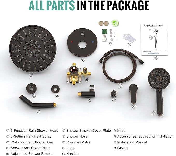 SR SUN RISE Shower Faucet - 8 Inch Multifunctional High Pressure Shower Head System with Handheld Shower Head Fixtures - Valve Included - Oil Rubbed Bronze