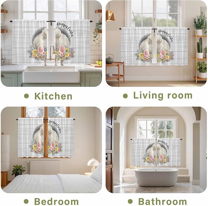 Easter Bunny Kitchen Tier Curtains 45 Inch Long 2 Panel Set, Rod Pocket Short - Image 8
