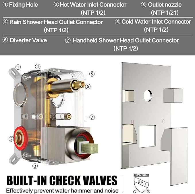 Rain Shower System 12 inch Shower Faucet Set with Tub Spout,Bathroom Wall Mounted Waterfall Shower Head Faucet Sets Complete with Handheld Spray,Rough-in Valve Body and Trim kit,Chrome Polished
