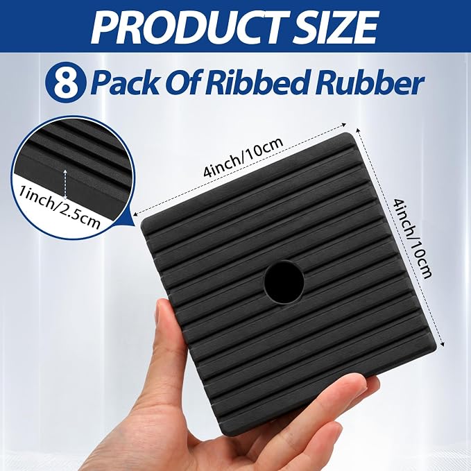 8 Pack 4" x 4" x 1" Heavy Duty Anti Vibration Pads Solid Rubber Shock Isolation - Image 2