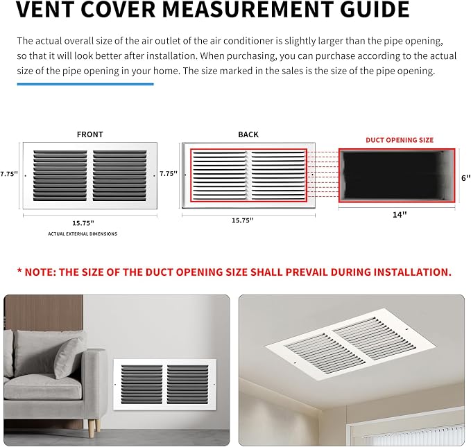 14x6 Vent Cover, Air Return Vent Cover, Flat Vent Cover, Rejillas De Aire - Image 4
