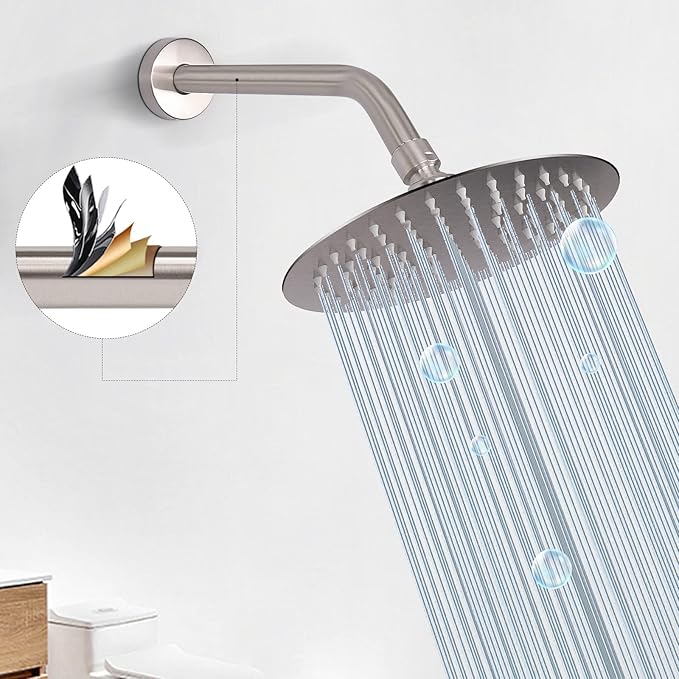 HarJue Shower Arm with Flange and Teflon Tape, Wall Mounted Shower Pipe 304 Stainless Steel Extension Arm for Fixed Shower Head & Handheld (10 Inch, Brushed Nickel)