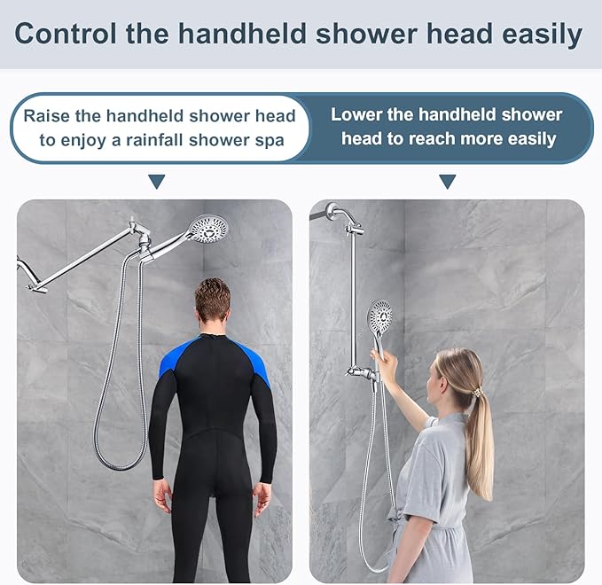 BRIGHT SHOWERS 15 Inch Extra Long Shower Head Extension Arm, Solid Brass Shower Arm Extender with Locking Screw for Rain and Handheld Showerhead, Height & Angle Adjustable, Chrome