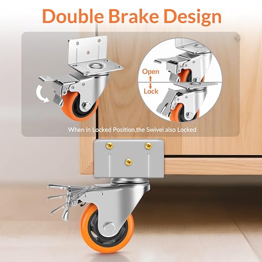 Caster Wheels, 4 Inch L-Shaped Casters Set of 4 Heavy Duty, Locking Caster - Image 5