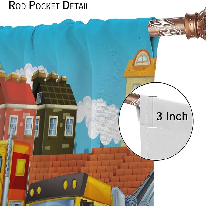Kids Cartoon Construction Window Curtains, Funny Construction Site Cars and - Image 6