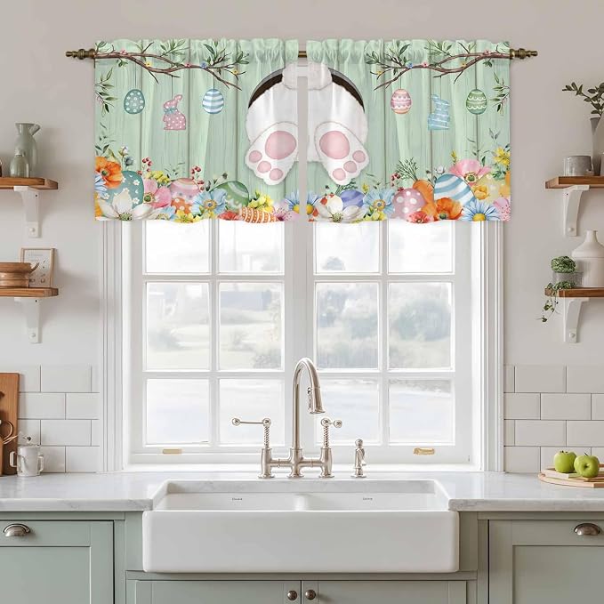 Easter Kitchen Tier Curtains 36 Inch Long 2 Panel Set, Rod Pocket Half Window - Image 3
