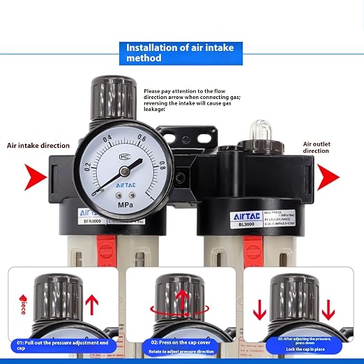 Compressed Air Filter Regulator Lubricator Combo Airtac BFC4000 1/2''NPT 0-140 - Image 6