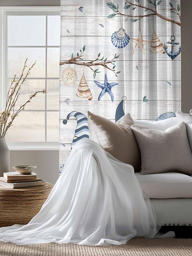 Sheer Curtains 72 Inches Long, Coastal Eucalyptus Semi Sheer Curtains Light - Image 4