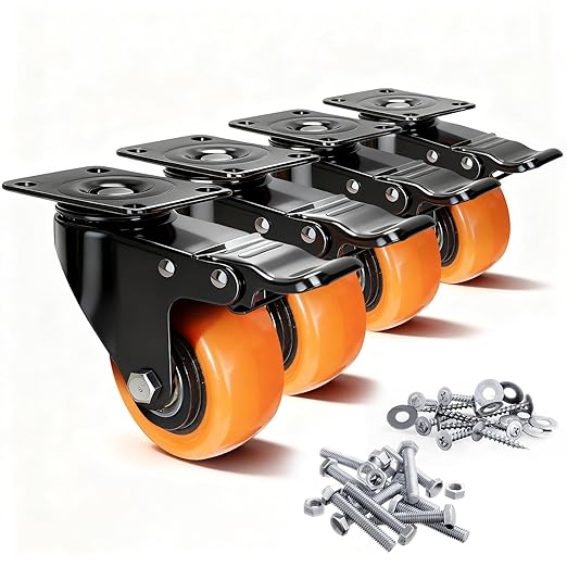 2 Inch Caster Wheels Set of 4, Dual Locking Small PU Casters 150LB Each by AGBOLO