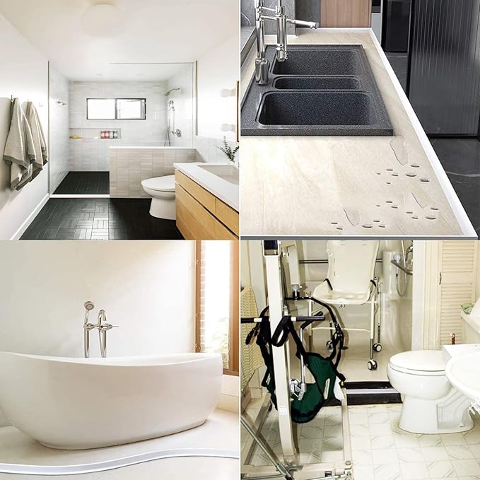 1/2" High Collapsible Shower Threshold Water Dam Barrier 39" Shower Water Stopper Barrier Shower Splash Guard For Walk In Shower Water Guard Suitable For Bathrooms Kitchens To Block Water Flow White