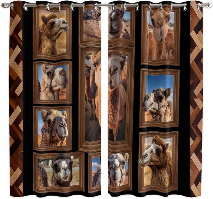 2 Panel Kitchen Cafe Curtains, Desert Camels Sunlight Filtering Nature Air by Hokiten