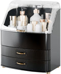 Makeup Organizer Countertop Vanity with Transparent Lid Drawers Waterproof Dustproof Cosmetic Skincare Bathroom Storage Gift for Women Teens Girls (Black)