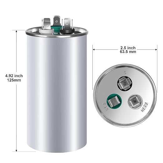 FOCSPROD 70+7.5 uF 75/7.5 MFD ±6% 370V/440V CBB65B AC Capacitor, Dual Run Round - Image 2