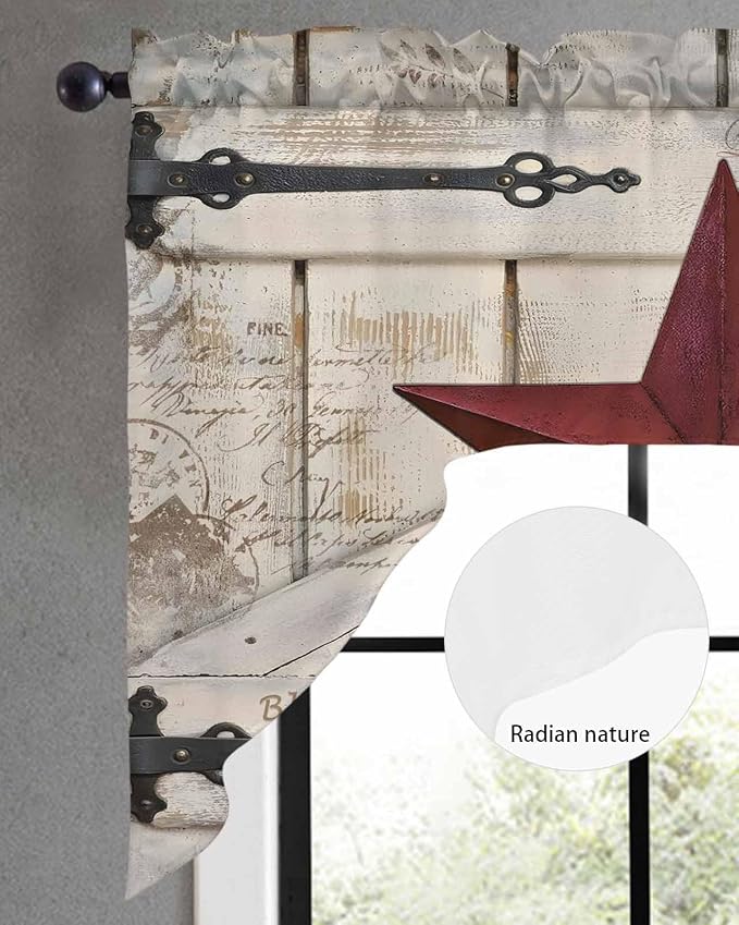 Village Stars Swag Kitchen Curtains Valance and Tier Set, Vintage Dark Red Star - Image 5