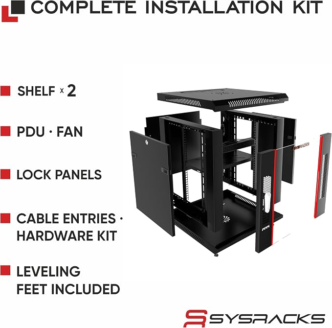 Sysracks 15U Wall Mount Server Rack Cabinet, 19” Locking Network Rack, 24” Deep - Image 4