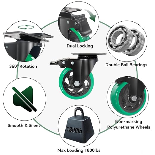 Caster Wheels 4 Inch, Swivel Plate Casters Set of 4 Heavy Duty 2000lbs - Image 4