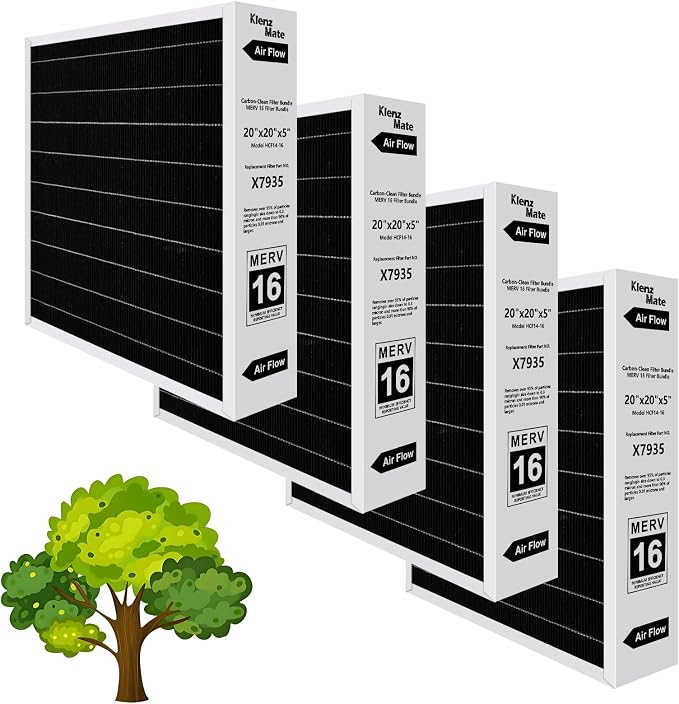 Upgraded 4 - Pack X7935 20x20x5 MERV 16 Air Filter Bundle, Carbon Clean Healthy by HOME